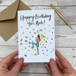 Rock Climbing Birthday Card - Girl climbing birthday card - birthday girl - rock climbing gift - climbing pun