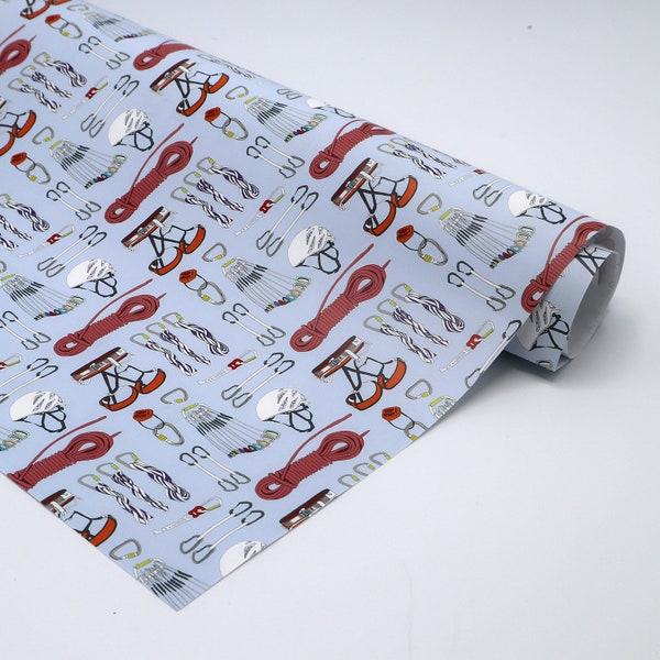Rock Climbing Gift Wrap – Adventure Gear Pattern, Climber Birthday