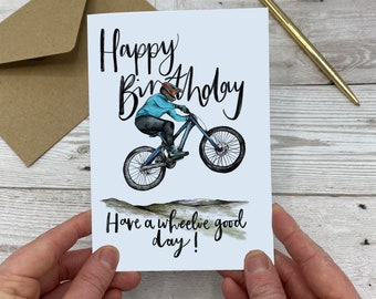 Mountain Biking Birthday Card - Happy Birthday have a wheelie good day birthday card -Biking pun birthday card - mountain biking gift