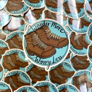 Wander More Worry Less Sticker - Mountain adventure Sticker - Waterproof hiking sticker