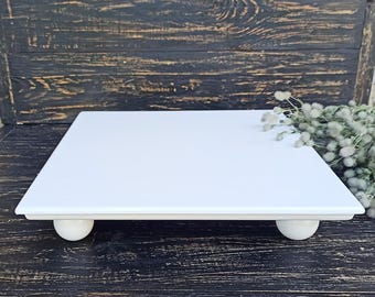 Soporte para pastel cuadrado de madera blanca de 14", 16" y 18 pulgadas, soporte para pastel de bodas, soporte para pastel blanco, decoración de mesa de dulces, pedestal para pastel, soporte para pastel marrón rústico.