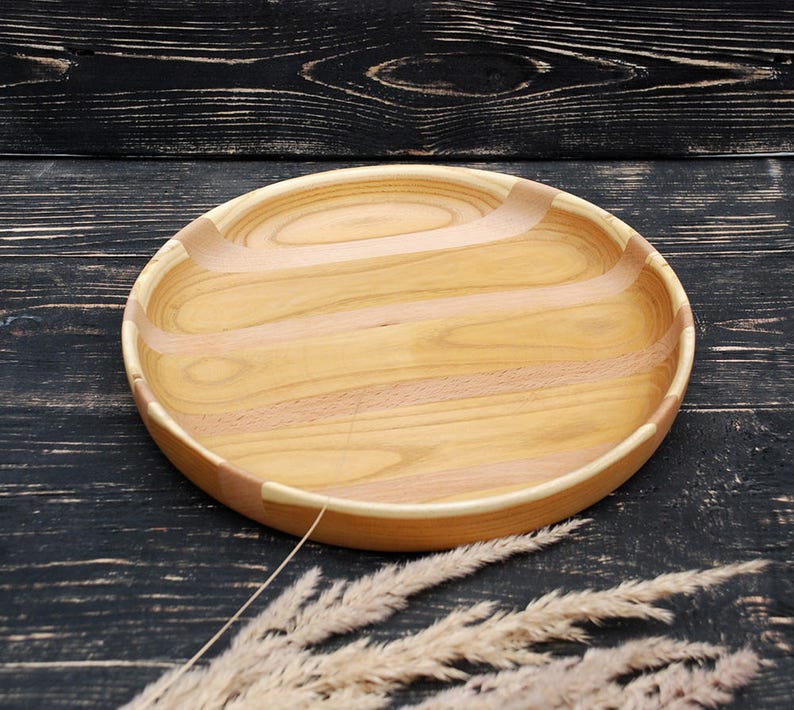 Wood Plate Serving Platter Handmade Plate Wooden dish Round wooden plate wood coasters image 1