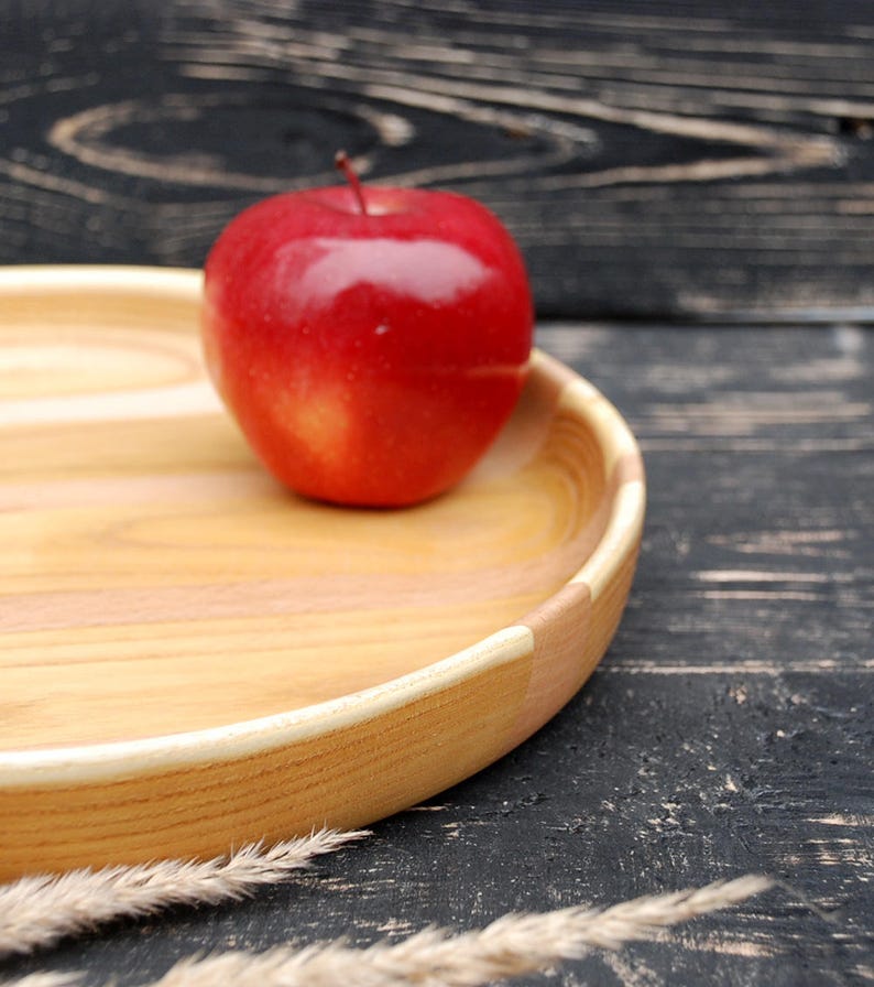 Wood Plate Serving Platter Handmade Plate Wooden dish Round wooden plate wood coasters image 3