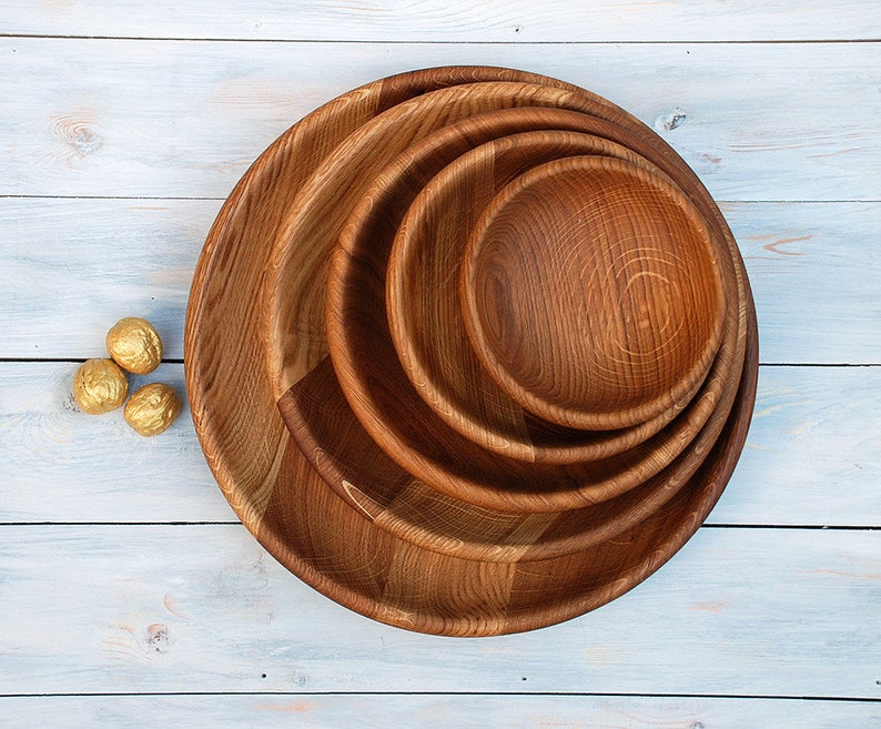 35 Cm Wood Plates Oak Plate Tray Round Serving Platter Etsy