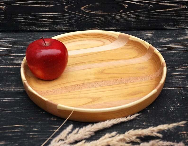 Wood Plate Serving Platter Handmade Plate Wooden dish Round wooden plate wood coasters image 4