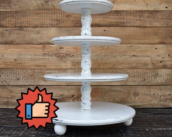 4-tier Cupcake Stand for wedding, Cupcake Tower, White shabby, Wooden stand, Wedding cake stand, white cupcake stand