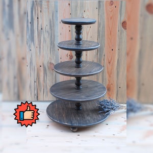 5-tier Cupcake Stand for wedding, Cupcake Tower, Brown shabby cake stand, Wooden stand, Wedding cake stand, Rustic Dessert Stand