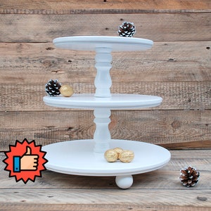 3-tier Cupcake Stand for wedding, Cupcake Tower, White cake stand, Wooden stand, Wedding cake stand, wedding cake topper
