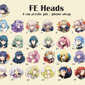Puede incluir: Un conjunto de 25 pines acrílicos coloridos con diferentes personajes de la serie Fire Emblem. Cada pin tiene 4 cm de diámetro y se puede usar como correa para el teléfono.