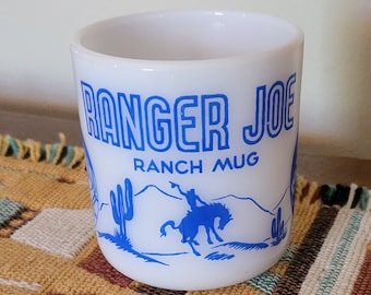 Retro & Vintage RANGER JOE RANCH Milk Glass Mug/Cup, Made by Hazel Atlas