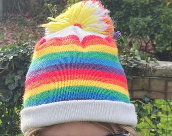 Super Cool, Vintage & Colorful RAINBOW BEANIE with POM