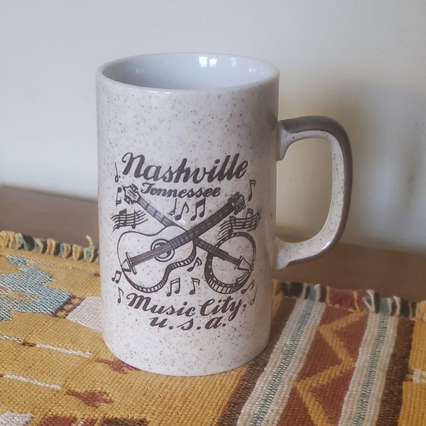 Vintage NASHVILLE TENNESSE Music City USA Speckled Stoneware Coffee/Tea/Cocoa Mug/Cup, Made by Dixie and in Japan