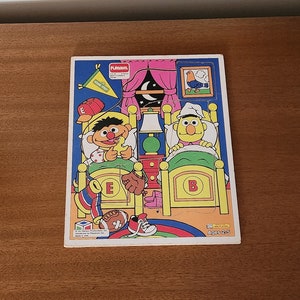 Very Cool and Vintage Playskool  BERT & ERNIE'S ROOM  8 Piece Wooden Board Puzzle, Made in U.S.A.