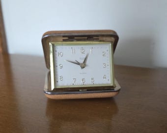 Very Cool & Mid-Century ELGIN Travel/Mechanical Wind-Up Alarm Clock from Germany (Works Great!)