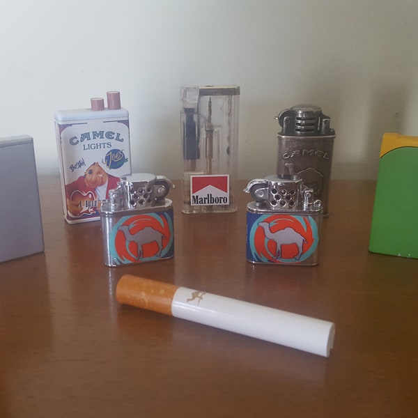 Odd & 'Hot' Lot of 8 Marlboro, Camel and Misc. Butane Lighters