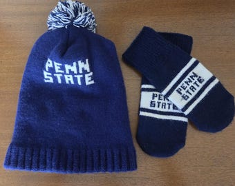 Super Cool & Vintage Penn State University (PSU) Nittany Lions Winter Beanie and Mittens