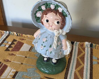 Vintage HUBLEY "Dolly Dimple / Sunbonnet Sue" Hand Painted Cast Iron Coin Bank/Doorstop