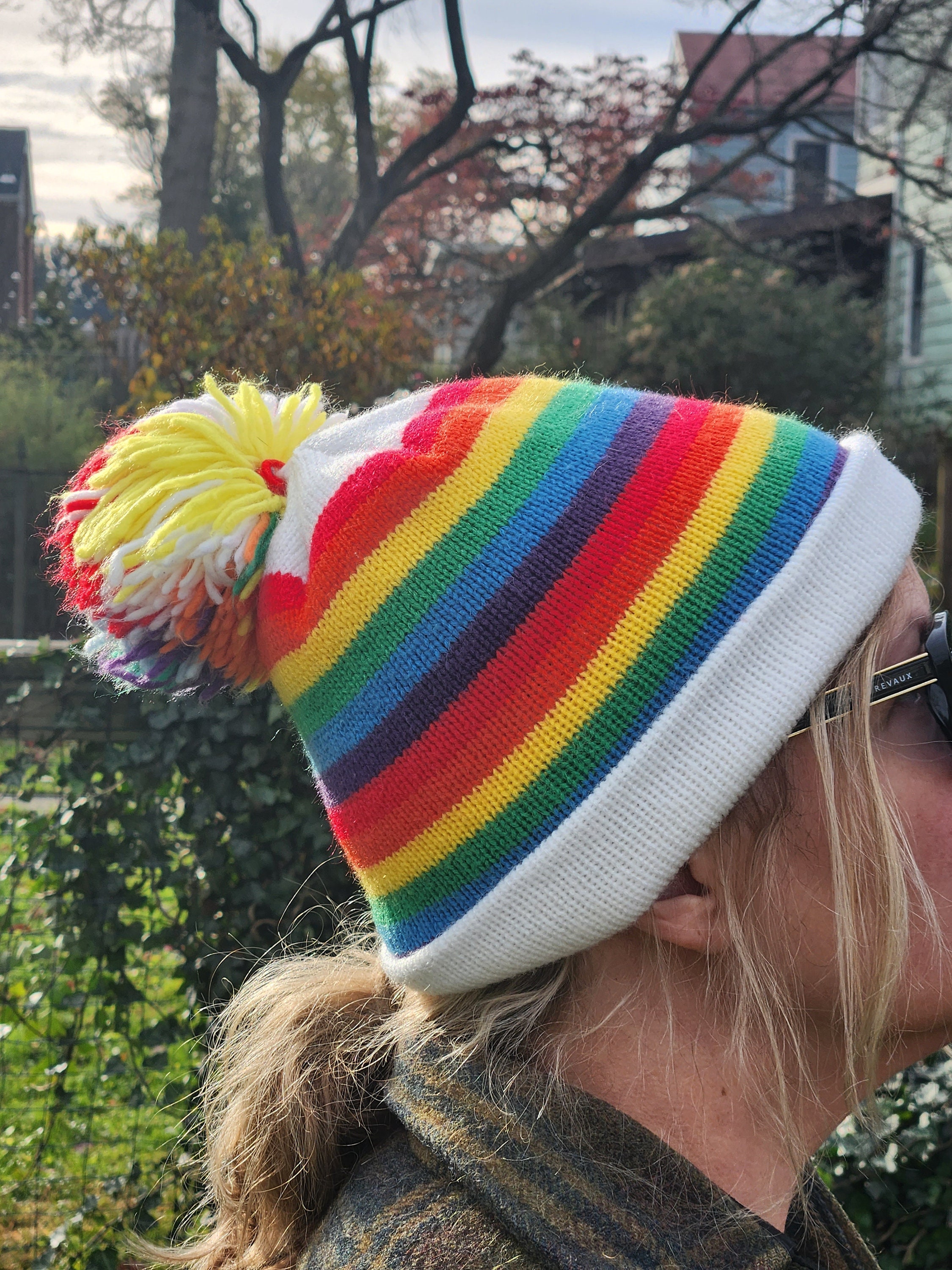 Vintage 90s Coldwater Creek Pastel Rainbow Knit Beanie ? Very 90s Rainbow Beanie Knit Hat - Etsy main image 4