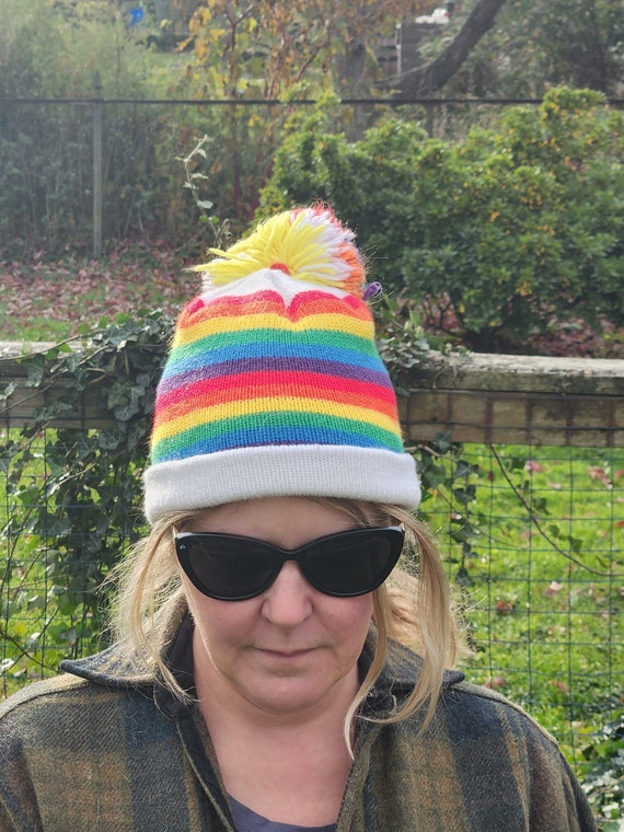 Super Cool, Vintage & Colorful RAINBOW BEANIE with