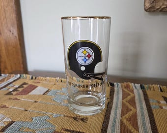 Very Retro & Vintage PITTSBURGH STEELERS High Ball Cocktail Glass/Cup with Gold Rim