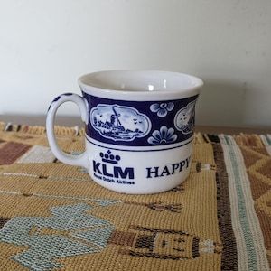 Very Cool & Vintage KLM Royal Dutch Airlines Hand Painted Ceramic Coffee/Tea/Cocoa Mug/Cup, Made by Delft Blue Pottery