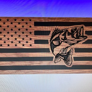 USA Flag with bass fish svg,dxf,pdf digital cnc files