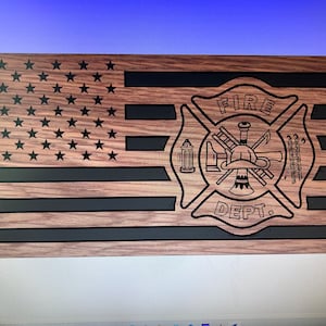 USA Flag with Fire Department Logo for cnc router etc. Includes SVG and DXF files