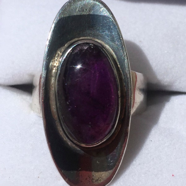 Mid Century Modern Sterling Silver Amethyst Ring