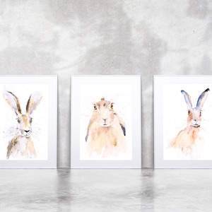 Hand Signed limited Edition Prints of my Original Water Colour Paintings of Hares, Animal Art Wall decor, wildlife animal art, Hare painting
