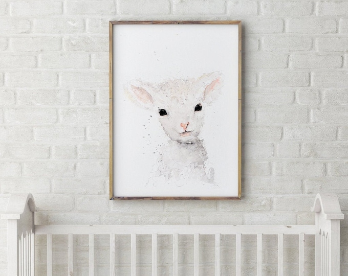 Mini Sheep Painting- Signed Limited Edition Print of my Original Water Colour Painting of a Baby Sheep or Lamb Wall Art