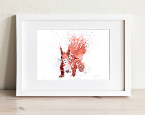 Squirrel Watercolor Watercolour Painting - Hand Signed limited Edition Print of my Original Water Colour Painting of a Red Squirrel Wall Art