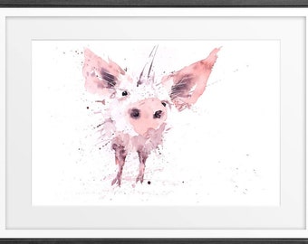 Pig Print Wall Art Watercolour Painting Farm Animal Abstract Modern Piglet Water Colour Painting Wall Decor Limited Edition Pig Print
