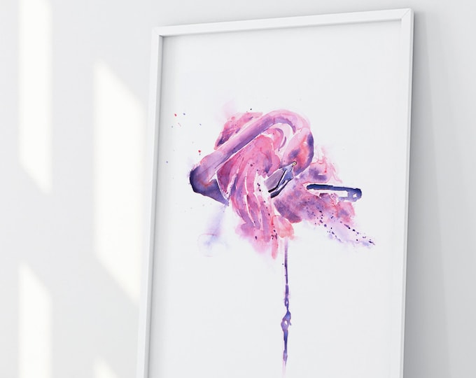 Flamingo Painting  -  Hand Signed Limited Edition Print of my Original Abstract Pink Flamingo Watercolour Painting