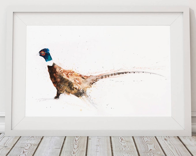 Pheasant no.9 - Signed, Limited Edition Print of my original watercolour painting of a Pheasant - Fine art animal Living Room Art