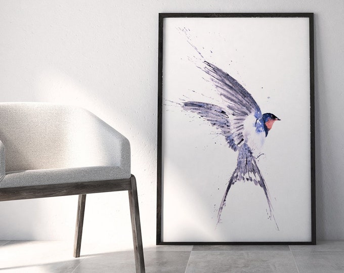 Swallow Painting - Swallow Watercolour Painting - Hand Signed Limited Edition Print of my Original Watercolour Painting of a Flying Swallow