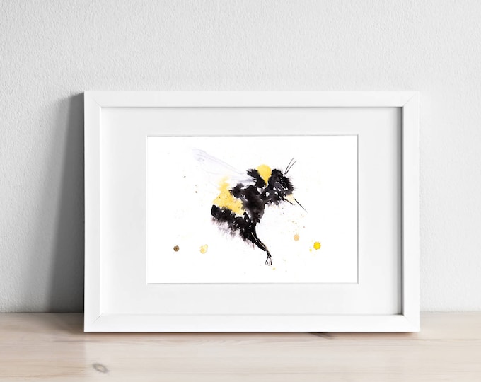 Bumble Bee Watercolor Watercolour Painting No.3 - Wall Art - Signed limited edition print of my original watercolor painting of a Bumble bee