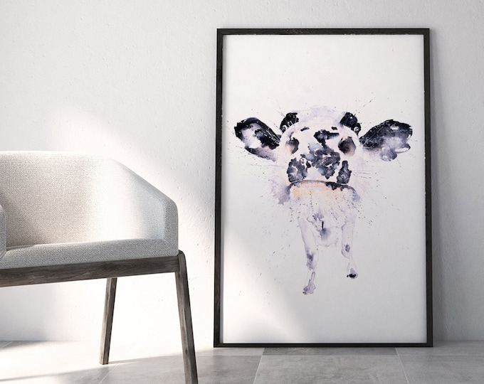 Cow Wall Art - Watercolour Cow painting - Signed Limited Edition Print of my original watercolour painting of a Friesian Dairy Cow