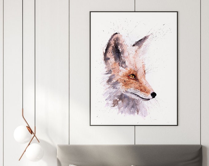 Fox Watercolour Painting - Fox watercolor painting - Fox painting - Beautiful British wildlife animal art