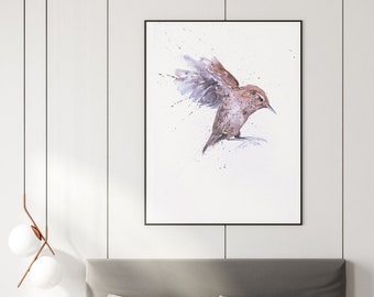 Wren Painting - Wren Watercolour Painting - Hand Signed Limited Edition Print of my Original Watercolour of a Wren in Flight - Bird Art