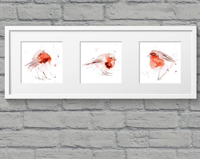 3 Fat Robin Red Breasts - Hand Signed limited edition Prints of my Original Watercolour Painting of Robin Birds Wall Art Nursery Art decor