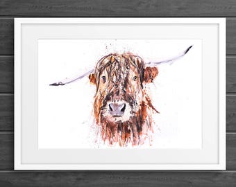 Highland Cow Painting Watercolor Painting  "Boris" Wall Art Signed Limited Edition Print of my Original Highland Cattle Watercolour Painting