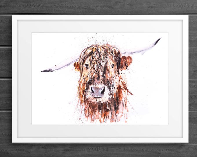 Highland Cow Painting Watercolor Painting  "Boris" Wall Art Signed Limited Edition Print of my Original Highland Cattle Watercolour Painting