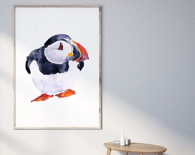 Puffin Painting Puffin Watercolour -  Puffin Wall Art  - Hand Signed, Numbered and Embossed Limited Edition Print of my Puffin Painting