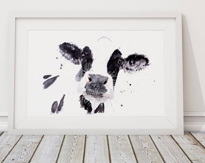 Cow no.3 Wall Art - Signed Limited Edition Print of my original watercolour painting of a cow. Modern Living Room Art