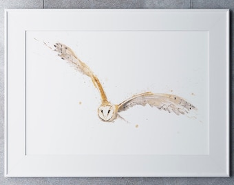 Barn Owl Watercolor Owl Painting Barn Owl Wall Art Bird Watercolour Painting Signed Limited Edition Print of my Original Watercolour