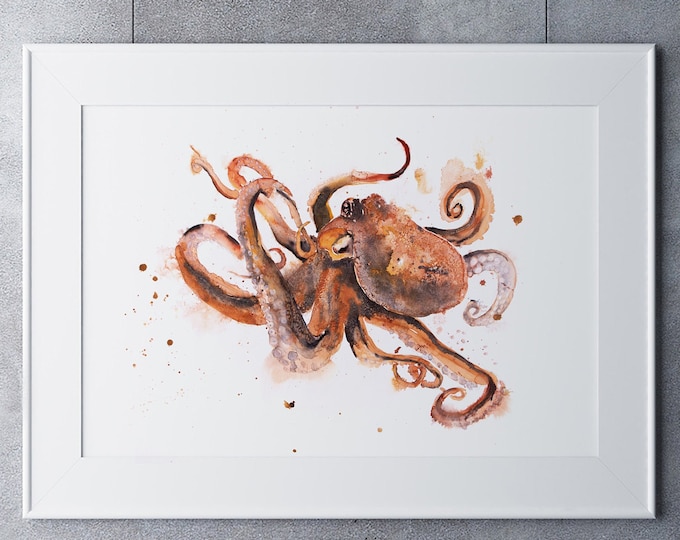 Octopus Painting Octopus Watercolour Painting Hand Signed Limited Edition Print of my Original Watercolour Painting of an Octopus Wall Art