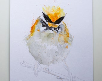 Firecrest Original Watercolour Painting - Bird Wall Art - Watercolour Painting of Firecrest by Syman Kaye