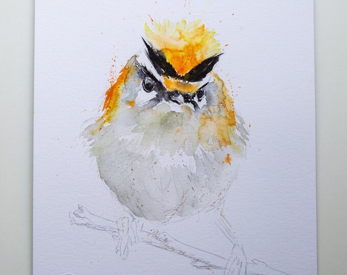Firecrest Original Watercolour Painting - Bird Wall Art - Watercolour Painting of Firecrest by Syman Kaye