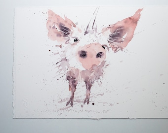Pig Original Watercolour Painting Farm Animal Abstract Modern Piglet Water Colour Painting Wall Decor by Syman Kaye