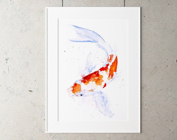 Koi Painting - Hand Signed Dated Numbered and Embossed Limited Edition Print - Koi watercolour Painting Koi Watercolour Wall Art